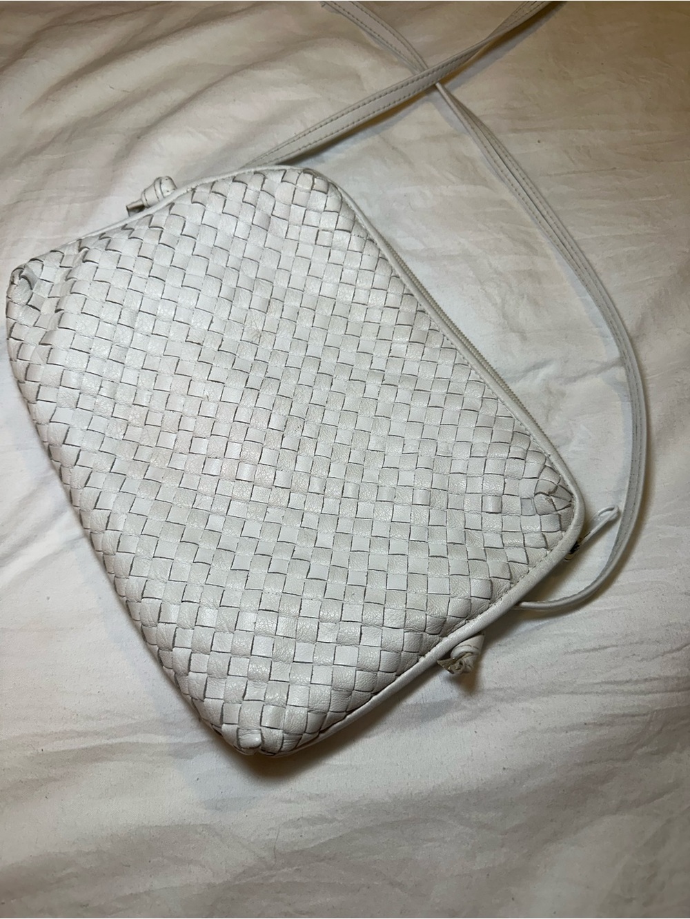 Ganson Woven Leather Crossbody Bag in White
